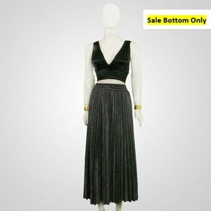 1980s Vintage Inspired Black Glitter Pleated Midi Skirt